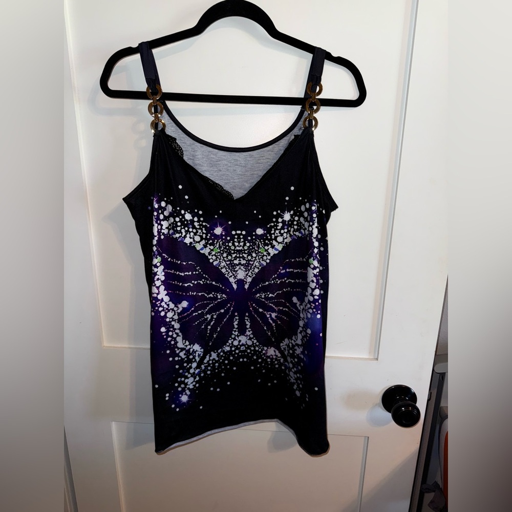 Chic Black and Purple Butterfly Women's Tank Top